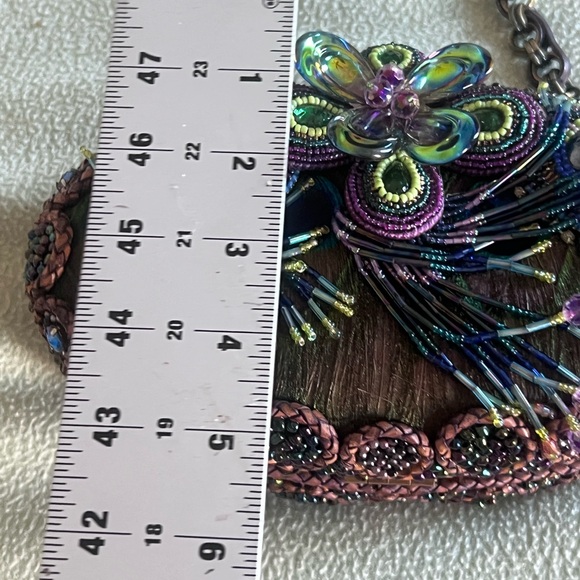 MARY FRANCES BEADED Peacock Feather HARD SHELL SHOULDER HANDBAG/PURSE - Picture 11 of 13